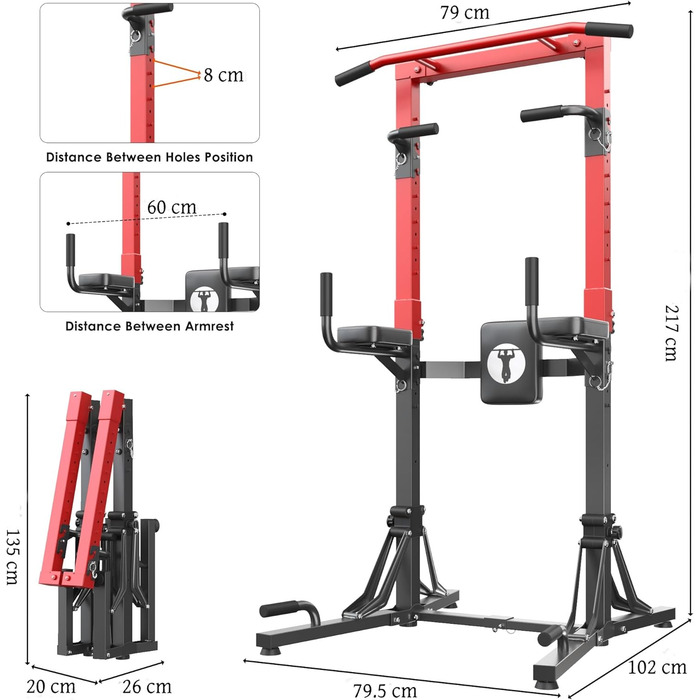 Складана силова станція SogesPower Power Tower: багатофункціональний тренажер з регульованим турніком та римським стільцем для калистеніки та дому