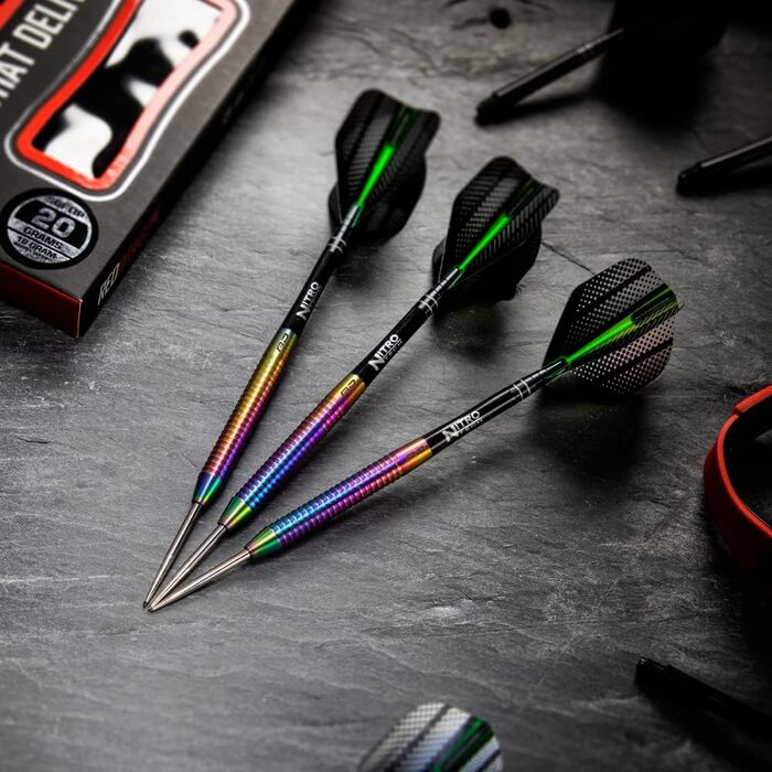 Дротики для дартсу Red Dragon Razor Edge Spectron 26 г, вольфрамові, професійні, сталевий наконечник, з крилами та стрижнями