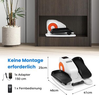 Міні еліптичний тренажер COSTWAY під стіл, електричний крос-тренажер з LED-дисплеєм та пультом дистанційного керування, кардіо-тренажер степер для дому, портативний педальний тренажер для дорослих та літніх людей (білий)