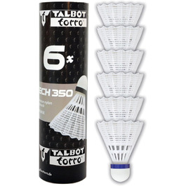 Набір тенісних м'ячів для бадмінтону Talbot Torro Tech 350, 6 шт., кошик: білий, швидкість: середній