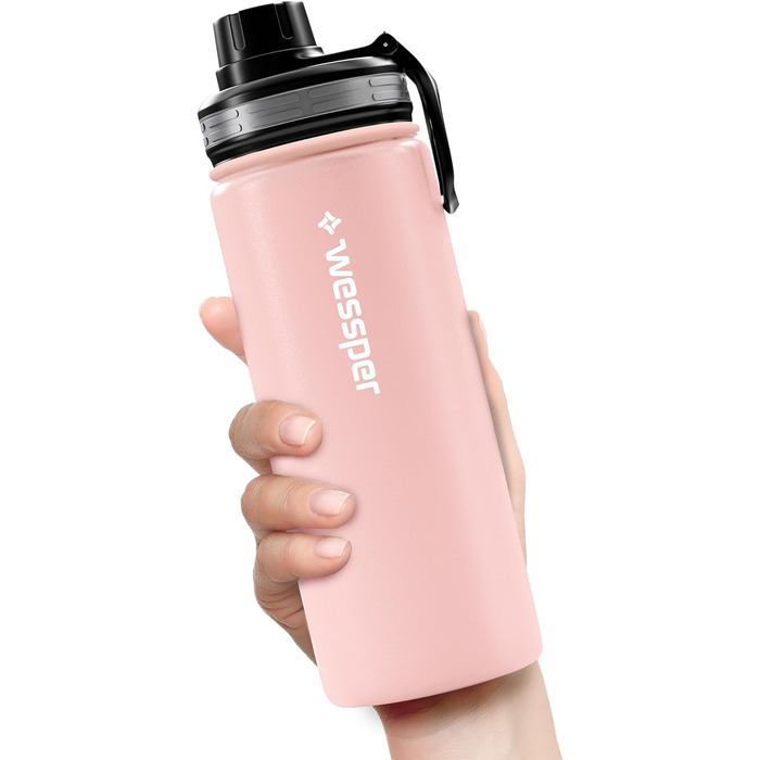 Термобутилка Wessper 500 мл з нержавіючої сталі, герметична, BPA-Free, 3 кришки, рожева, для спорту, дітей і дорослих, кемпінгу, велосипеда, outdoor