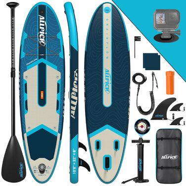 Надувний SUP-борд ALLPICK Premium з аксесуарами, тримачем для камери, регульованим веслом, для початківців та досвідчених, 200 кг, колір: Глибокий синій