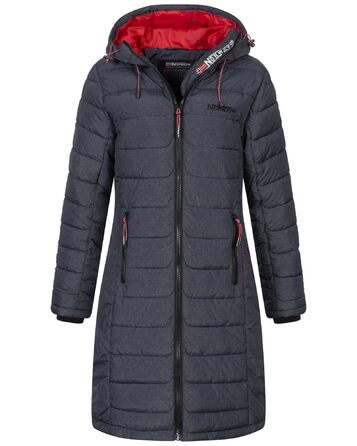 Жіноча зимова куртка-пальто Geographical Norway FVS Production H-H, довга стібенена парка, темно-синя, розмір 3XL