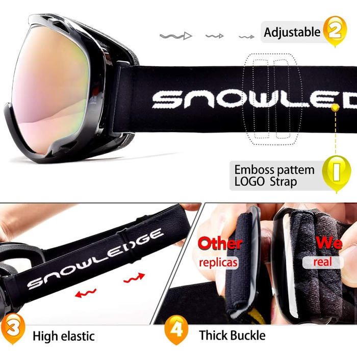 Гірськолижна маска Snowledge для чоловіків і жінок, подвійна лінза OTG, UV400, антифог, вітрозахист, для сноуборду, лиж, сумісна з шоломом, чорна/синьо-зелена (VLT 4.6%)