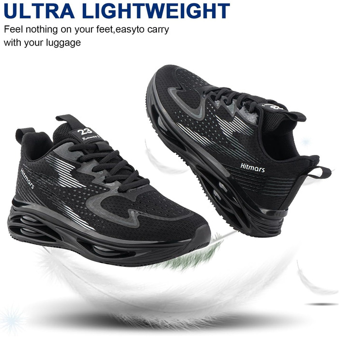 Кросівки для бігу Hitmars для чоловіків: спортивні, легкі, дихаючі, для вулиці, фітнесу та відпочинку. Розміри EU 39-46 (Чорний/Білий)