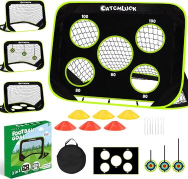 Дитячі футбольні ворота CATCHLUCK для саду, Pop Up ворота з 6 перешкодами, цілями та сумкою, чорний колір