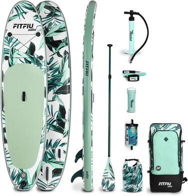 Надувна SUP-дошка FITFIU Fitness OAHU 320x81x15 см з веслом, насосом, 3 плавниками та аксесуарами, тропічний дизайн для сап-серфінгу