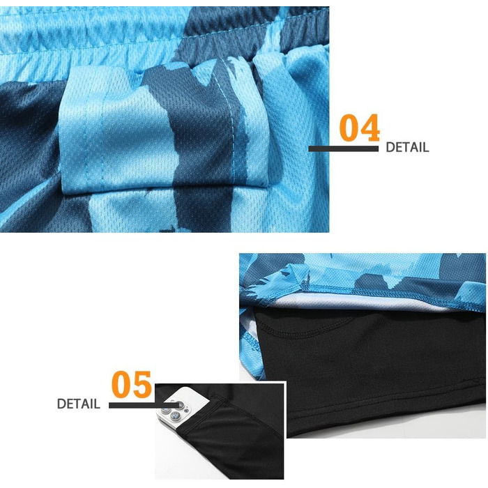 Шорти спортивні чоловічі 2-в-1 для бігу та фітнесу з вбудованою кишенею, камуфляжний (S)