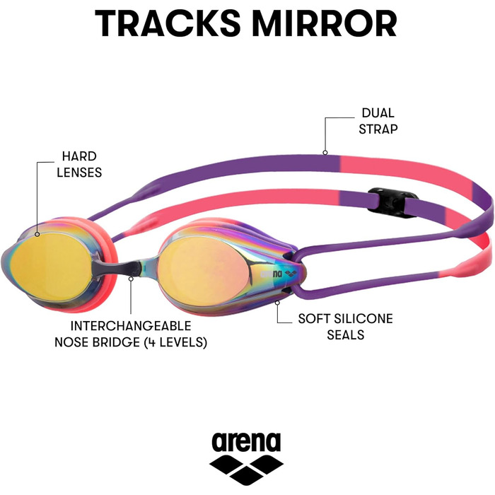 Плавальні окуляри ARENA Tracks Uni для дорослих, дзеркальні, для змагань, FINA, антифог, купер/слива/корал, унісекс