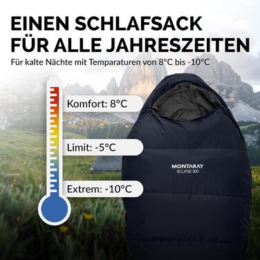 Спальний мішок MONTARAY® Mumienschlafsack для 3-4 сезонів, 8°C до -5°C, з подушкою, 80x220cm, блакитний, для жінок та чоловіків (теплий)
