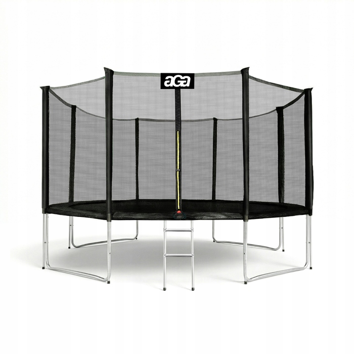 Батут Aga SPORT PRO 366 см, чорний + захисна сітка + драбина
