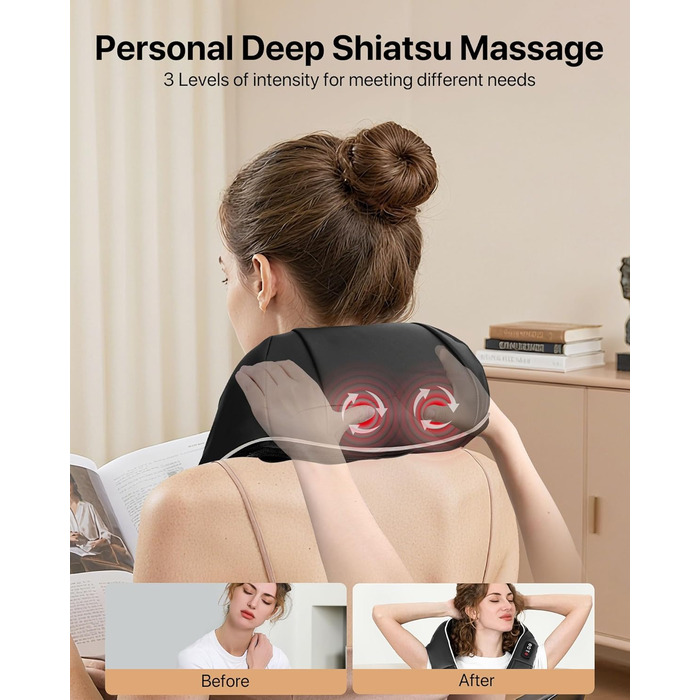 Масажер для шиї та плечей з підігрівом Shiatsu 3D - для спини, шиї, плечей. Подарунок жінці, чоловіку