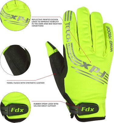 Фетровий велосипедний рукавиця FDX для чоловіків - вітронепроникні та водовідштовхувальні, теплі, з гелевою підкладкою, підтримка сенсорного екрану, неслизьке зчеплення, для велосипедів, MTB та електровелосипедів, жовті, XL