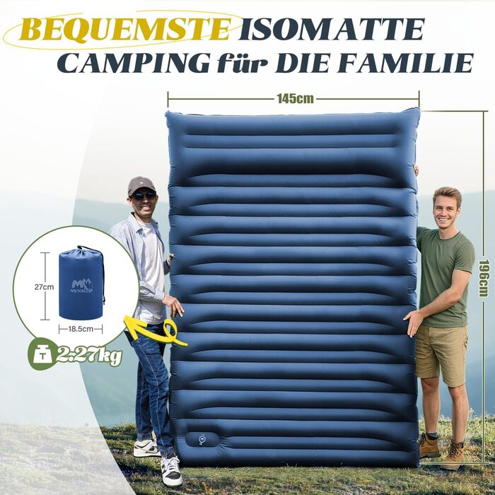 Isomatte Myxslop самонадувна, 12 см, двомісна, для кемпінгу, подорожей, туризму, у намет, на пляж, зелена (блакитна)