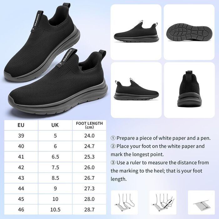 Сліпони чоловічі Sosenfer: дихаючі кросівки без шнурівків, зручні спортивні та прогулянні, сірі та чорні (46 EU)