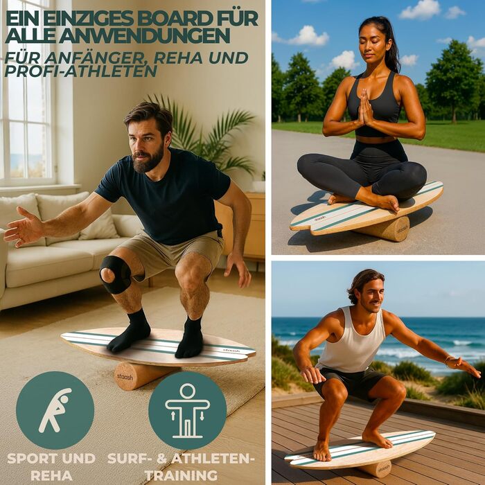 STAASH® PRO Балансборд з берези – Преміум 5-в-1 набір для балансу, фітнесу та реабілітації. Ролик + півсфера + килимок. Витримує до 150 кг. Колір: Лісовий зелений