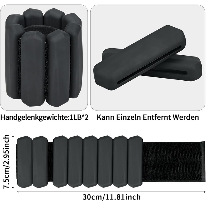 Набір манжет-важків для зап'ястя та щиколоток KOOOGEAR (2 шт., 1 кг) - Рожевий/Чорний, регульовані, для фітнесу, бігу, йоги