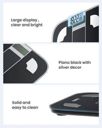 Електрична вага RENPHO з вимірюванням жиру, сонячна, точність 50г, до 180кг, з додатком, чорна