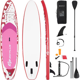 Надувна SUP-дошка COSTWAY 325x76x16 см, до 150 кг, з рюкзаком, насосом, регульованим веслом, страховочним шнуром, еластичним шнуром та ремкомплектом, рожева, без сидіння