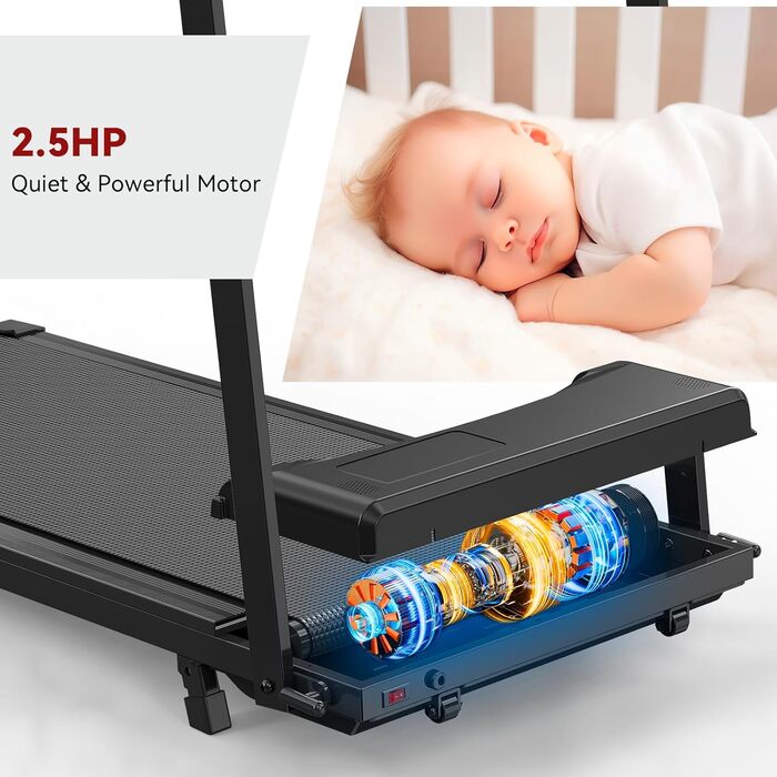 Складане бігове полотно для дому з нахилом 5°, портативне, 8 км/год, 2.5 PS, з ручками, LED-дисплей, тримач для напоїв, 2 в 1