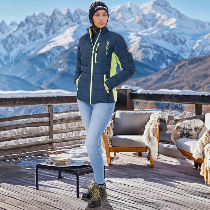 Жіноча куртка Nebuus GRAFFITY: тепла, універсальна куртка для активного відпочинку (M, темно-синій/лаймовий)