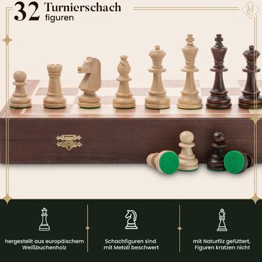 Набір для шахів Tournament Schach Spiel Set NO. 6 | Master Of Chess | Шаховий набір з дерев'яною шахівницею 54x54 см | З шаховими фігурами Staunton з горіха та ясену | Преміум якість