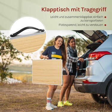 Стіл для кемпінгу, розкладний садовий, робочий, балконний від WOLTU® - регульована висота, алюміній, сталь, МДФ (світлий дуб)