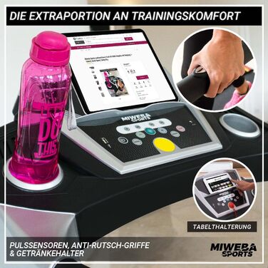 Електрична бігова доріжка Miweba Sports HT1000, 3,5 к.с., 16 км/год, 6% нахил, 120 кг, складана, велика бігова поверхня, 16 програм, для дому, біла