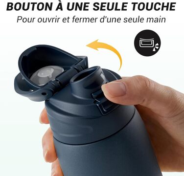 Спортивна пляшка для води Fjbottle з нержавіючої сталі 750 мл, синя — з кнопкою відкриття, силіконовим дном та щіткою для чищення