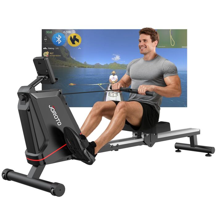 Гребний тренажер JOROTO для дому, тихий магнітний, Bluetooth, монітор, вантажопідйомність 160 кг, вертикальне зберігання, компактний