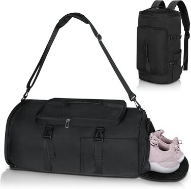 Спортивна сумка для чоловіків та жінок, 45L, рюкзак з відділенням для взуття та мокрих речей, Gym Bag для плавання, спорту, йоги, футболу (Чорний)