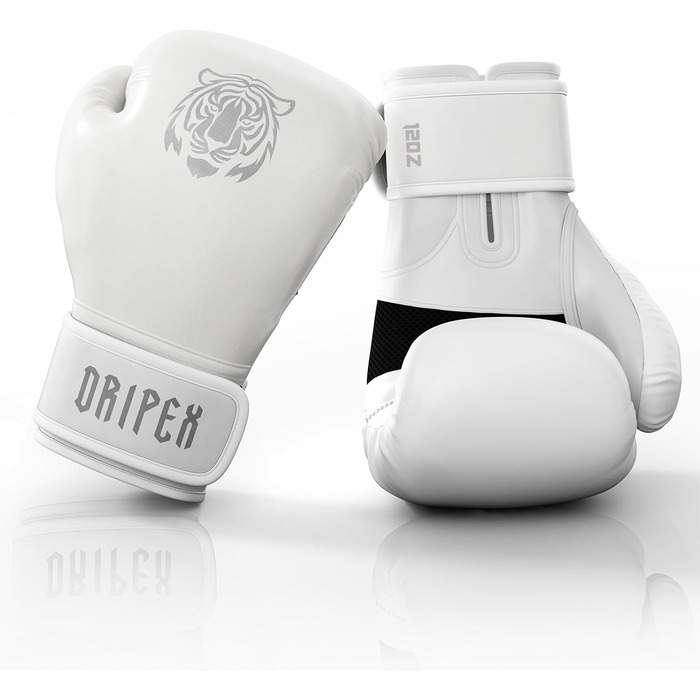 Боксерські рукавички Dripex Boxhandschuhe, рукавички для боксу та спарингу, шкіряні, для ММА, кікбоксингу, боксу, ММА, для чоловіків, жінок, підлітків (12 OZ, Weißer-Tiger)