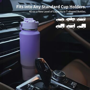 THILY Термопляшка з нержавіючої сталі 40 oz з кришкою та трубочкою, двостінна, для спорту, широка горловина, зберігає холод/гаряче, Lavendel Traum F40