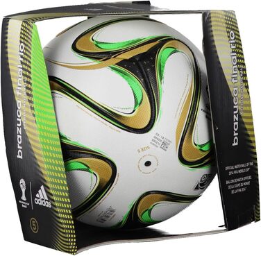 Футбольний м'яч adidas Brazuca Finale Rio 2014, білий/чорний/золотий/зелений, розмір 5