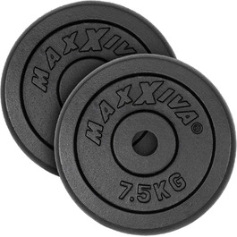 MAXXIVA Набір гантельних дисків 2×7,5 кг, чавун, чорні, 15 кг – для фітнесу, бодібілдингу, силових тренувань, реабілітації