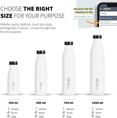 Дитяча термос пляшка з нержавіючої сталі 720°DGREE milkyBottle 350 мл, біла, BPA-free, для газованої води, школи та спорту