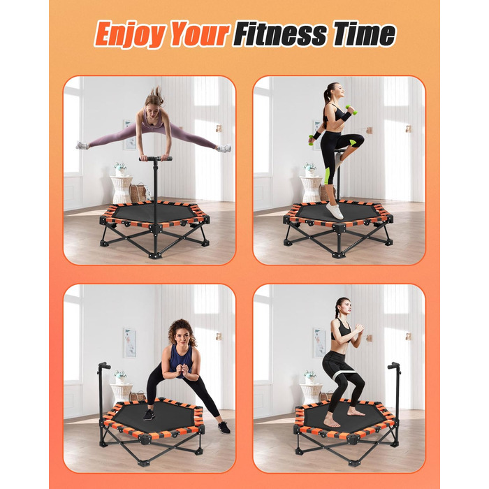 Трамплін для фітнесу Ø106 см, складаний з регульованою штангою, вантажопідйомність 150 кг, без встановлення, стабільний та тихий, для дітей та дорослих