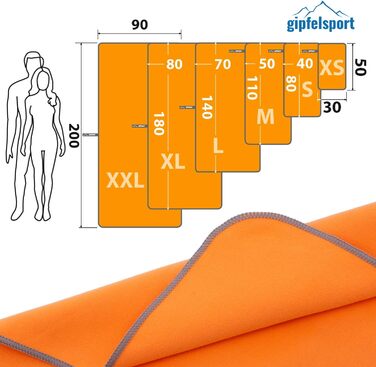 Рушник мікрофібра Gipfelsport пляжний, спортивний, швидковисихаючий 200x90 см (Оранжевий, 3 шт., розмір M)