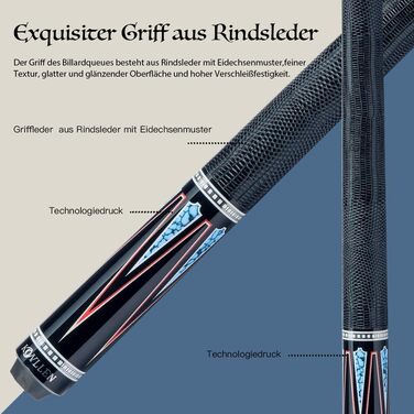 KONLLEN Billardqueue з карбону, 58 дюймів, професійний більярдний кий для дорослих, технологія Vollcarbon, низький рівень відхилення, наконечник 12.5 мм (Pro Taper, ультрагладкий) (KL-08)