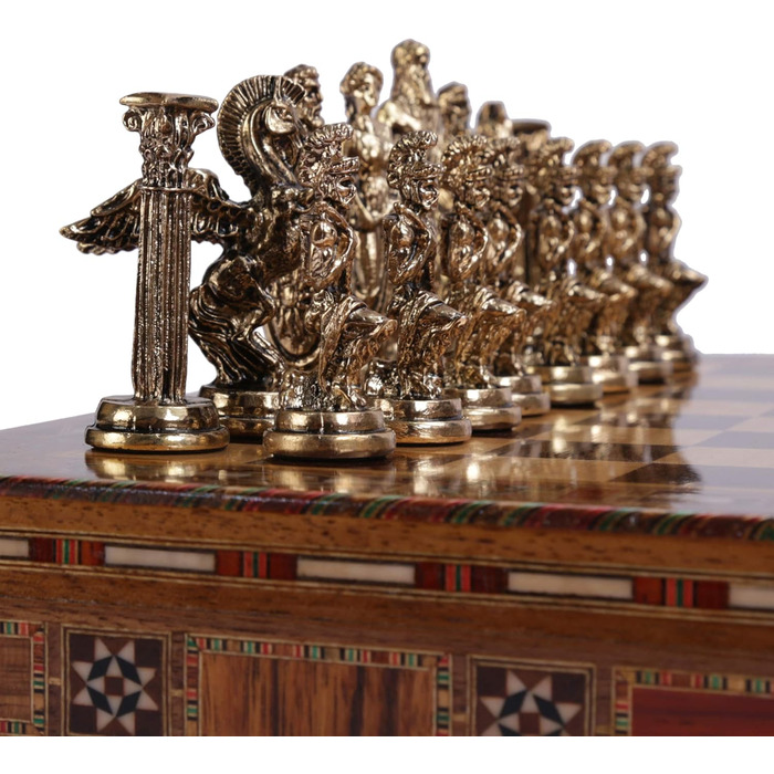 Шахи міфологічні металеві, середнього розміру, для дорослих, ручної роботи, шахові фігури та дошка з натурального масиву дерева, з внутрішнім зберіганням, висота короля 8 см