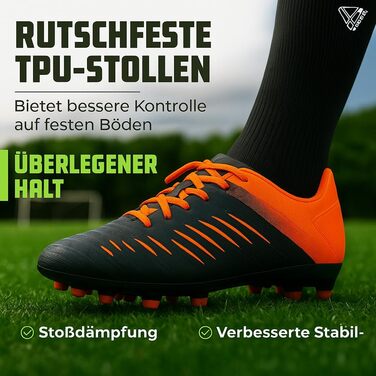 Дитячі футбольні бутси Vizari FG для штучного та натурального газону | Unisex моделі для хлопчиків та дівчаток | Розміри 25-38, чорно-оранжеві