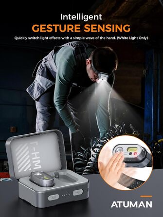 Налобний ліхтар ATuMan MH1 LED, 2 шт. з зарядним кейсом 6600mAh, 10 режимів світла, сенсор, IPX4, для кемпінгу/походів/бігу