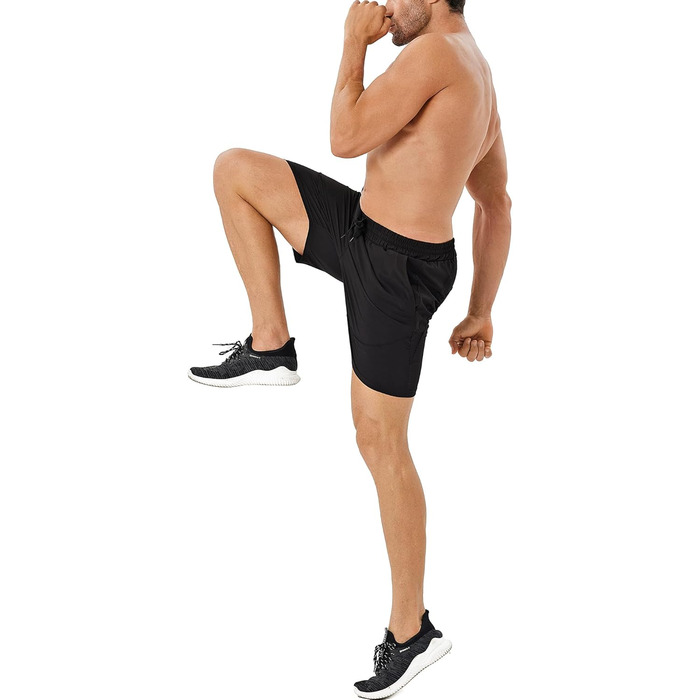 Шорти спортивні чоловічі HOPLYNN 2 шт. з кишенею на блискавці, швидковисихаючі, чорні