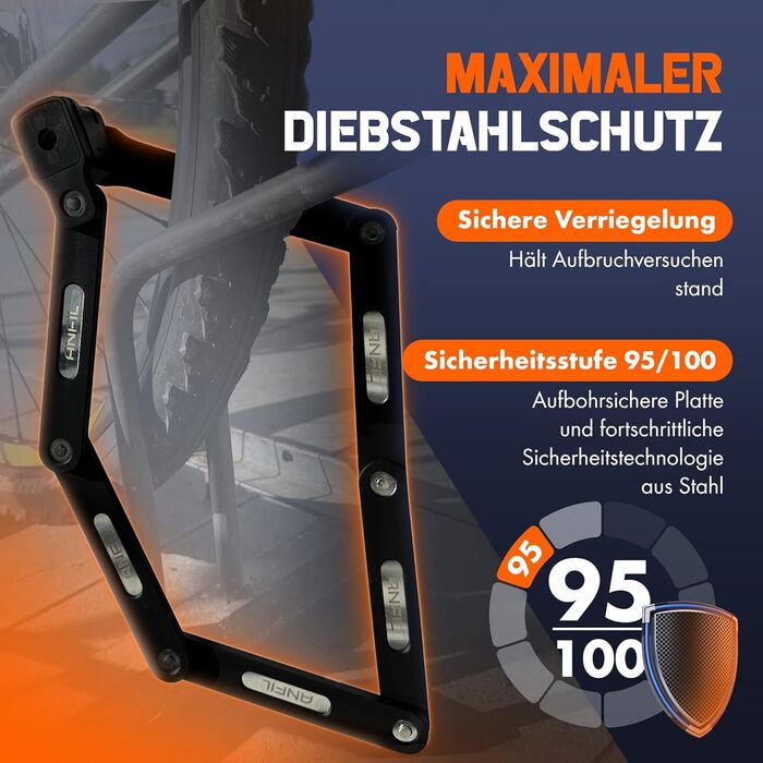 Замок для велосипеда складний, карбонової сталі, висока безпека з кріпленням - Оригінал (з замком)