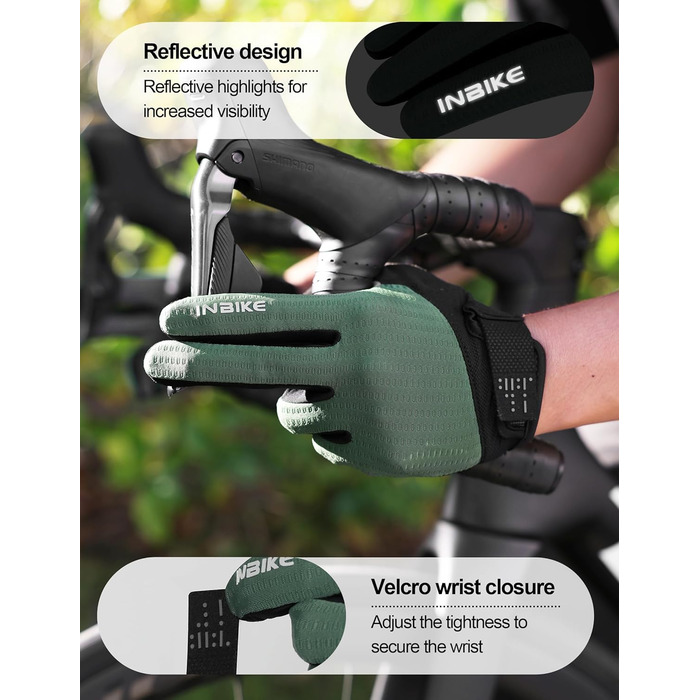 Велосипедні рукавички INBIKE для чоловіків, зелені, L - 2 пальці, сенсорний екран, зносостійкі, дихаючі