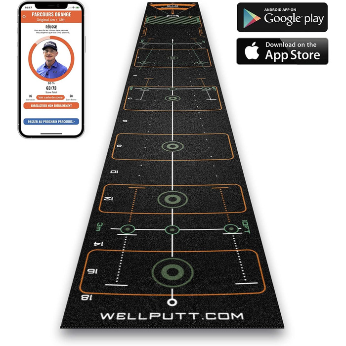 Килимок для гольфу WELLPUTT 4 м чорний, тренувальний