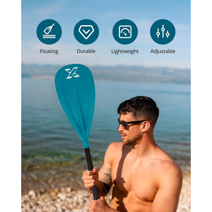 SUP-дошка ZLX з подвійним веслом: регульована, знятні частини, підходить для серфінгу, плавання та водних розваг (блакитна)