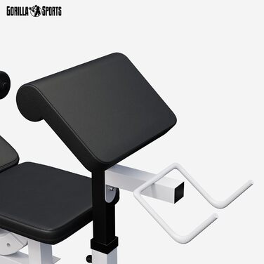 GORILLA SPORTS універсальна лава для штанги та гантелей, біло-чорна, сертифікат RheinlandTÜV