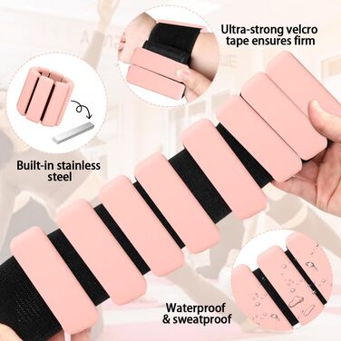 Набір обтяжувачів для зап'ястя та кісточок, регульовані (2 шт., 0.45 кг) - для йоги, пілатесу, ходьби, фітнесу (рожевий)