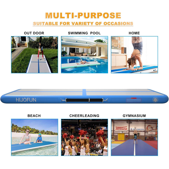 Гімнастичний надувний мат для акробатики та тренувань 3/4/5/6 метрів, 20 см заввишки, біло-блакитна. Ідеально для йоги, таekwondo, акробатики.